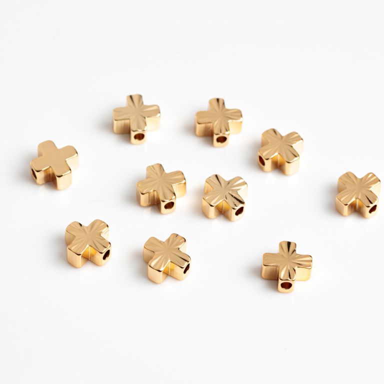 Black Friday - Reduceri [Distantier cupru placat auriu cruce striatii 3x6 mm orificiu 1.2 mm - 10 buc] Promotie