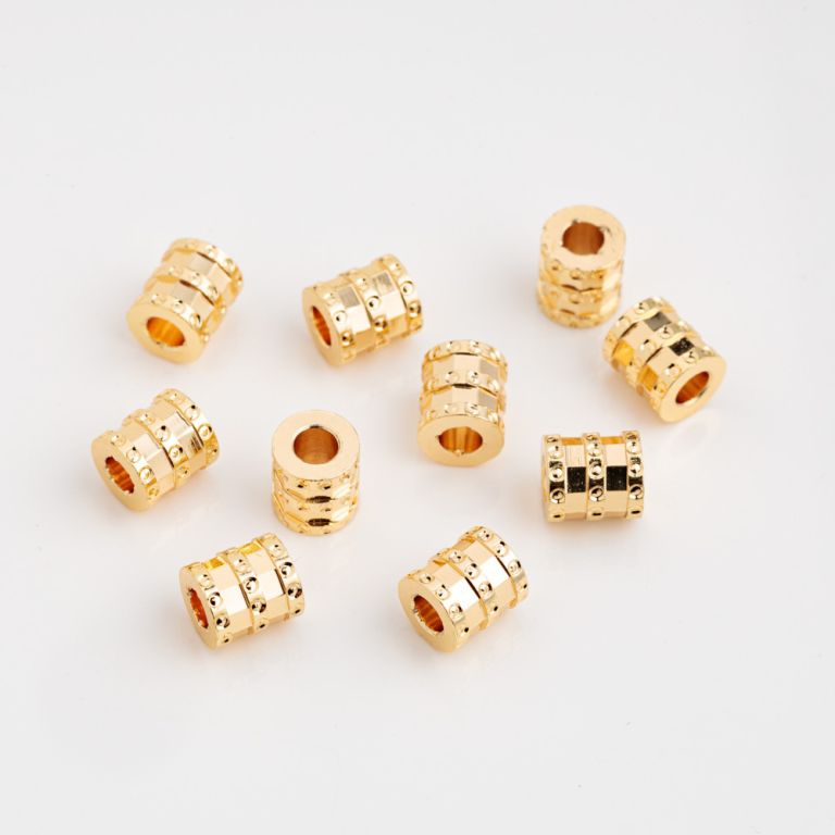 Black Friday - Reduceri [Distantier cupru placat auriu tub 3 linii simboluri 6x6.5 mm orificiu 2.8 mm - 4 buc] Promotie