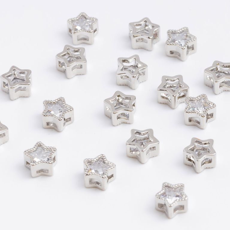 Distantier cupru placat argintiu steluta briliant 6.3 mm zirconiu alb - 2 buc I Magazinuldepietre.ro