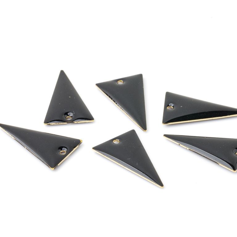Charm cupru placat auriu triunghi email negru 13x22 mm - 8 buc I Magazinuldepietre.ro