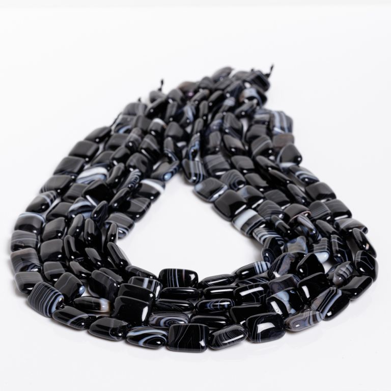 Pietre Semipretioase - Agat dantela negru dreptunghi 10x14 mm
