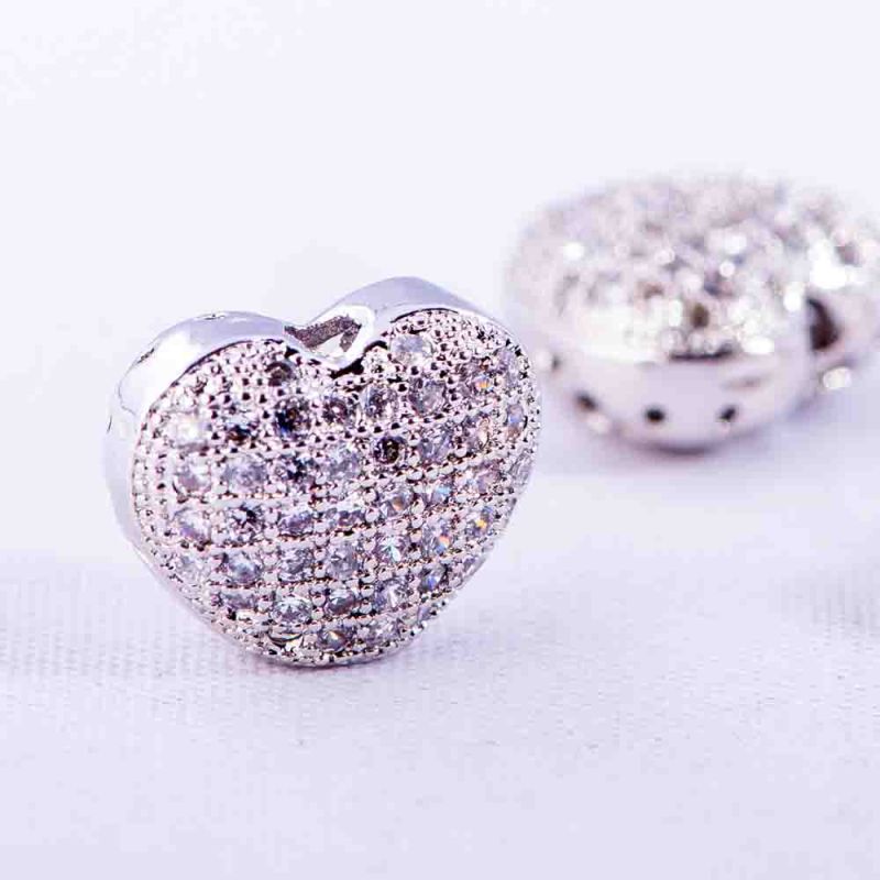Black Friday - Reduceri [Distantier cupru placat argintiu inima 10x11 mm zirconiu alb - 1 buc] Promotie