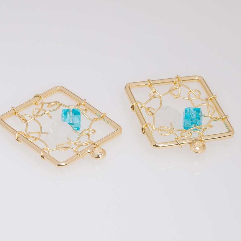 Black Friday - Reduceri [Charm cupru placat auriu dreptunghi plasa bleu 15x19 mm - 2 buc] Promotie