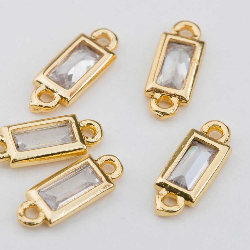 Black Friday - Reduceri [Link cupru placat auriu dreptunghi briliant 5x12 mm zirconiu alb - 4 buc] Promotie