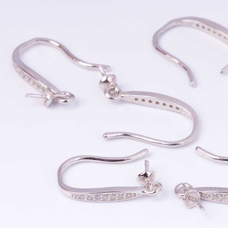 Tortite carlig argint placat rodiu 2x15.5 mm zirconiu alb - 1 per I Magazinuldepietre.ro