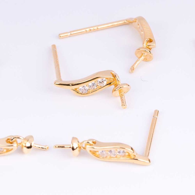 Tortite surub argint placat aur 14K frunza 3x10 mm zirconiu alb + fluturi - 1 per I Magazinuldepietre.ro