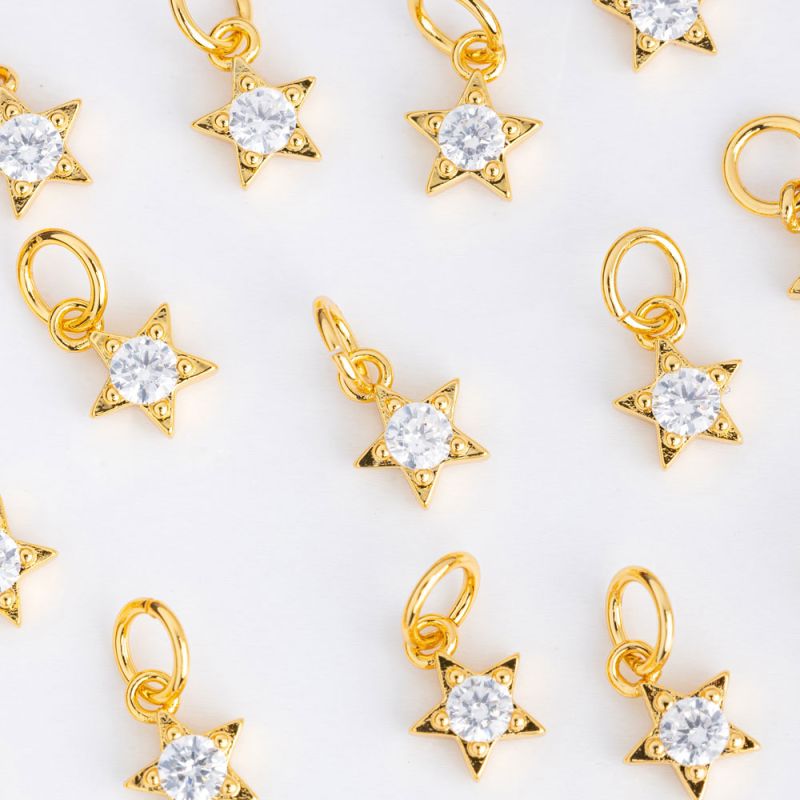 Black Friday - Reduceri [Charm cupru placat auriu steluta briliant 5 mm zirconiu alb - 2 buc] Promotie