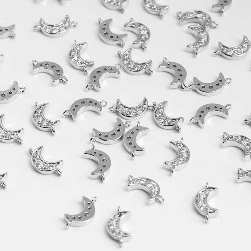 Black Friday - Reduceri [Link cupru placat argintiu semiluna 5x10 mm zirconiu alb - 2 buc] Promotie