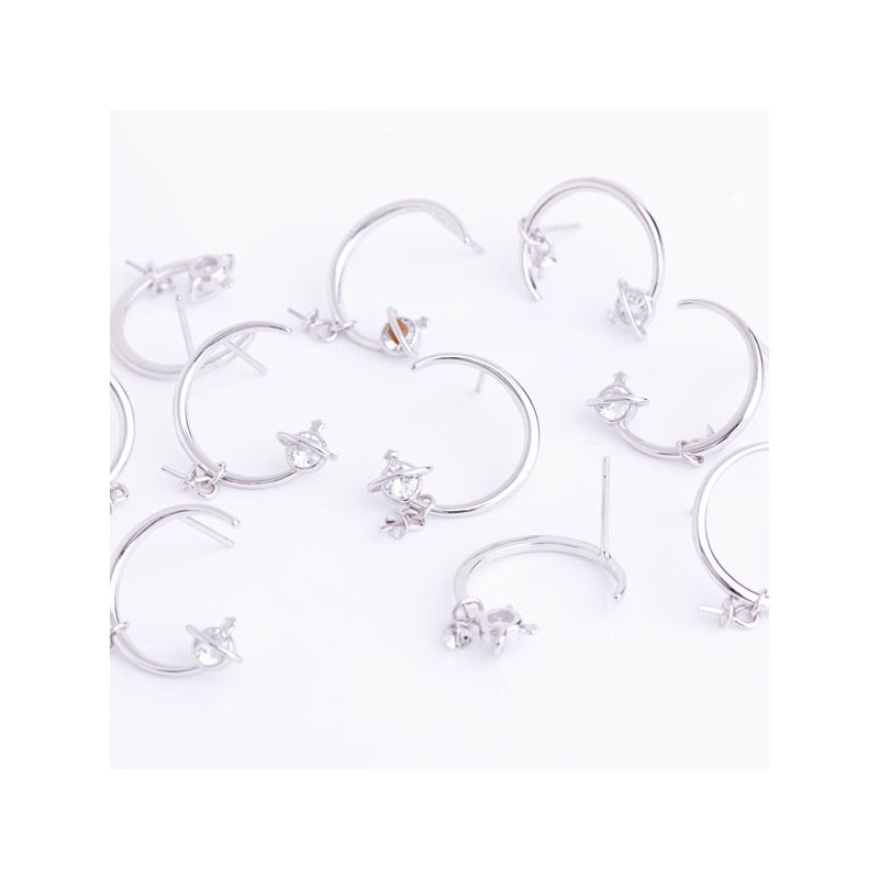Black Friday - Reduceri [Tortite surub argint placat rodiu saturn si semiluna 10x12 mm zirconiu alb + fluturi - 1 per] Promotie