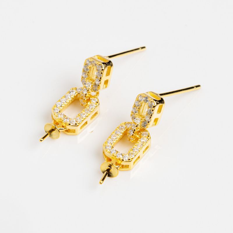 Black Friday - Reduceri [Tortite surub argint placat aur 14K 2 dreptunghiuri contur 5.5x14 mm zirconiu alb + fluturi - 1 per] Promotie