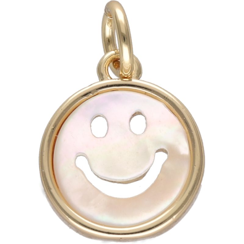 Black Friday - Reduceri [Charm cupru placat auriu rotund sidef alb smiley face 11 mm - 1 buc] Promotie