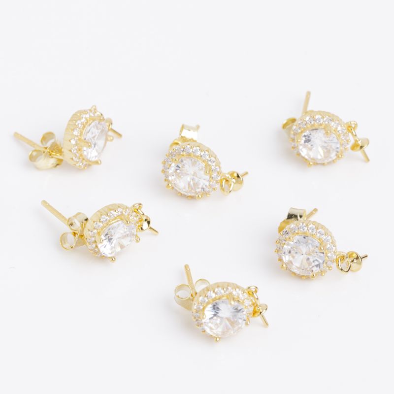 Black Friday - Reduceri [Tortite surub argint placat aur 14K briliant rotund 8.5 mm zirconiu alb + fluturi - 1 per] Promotie