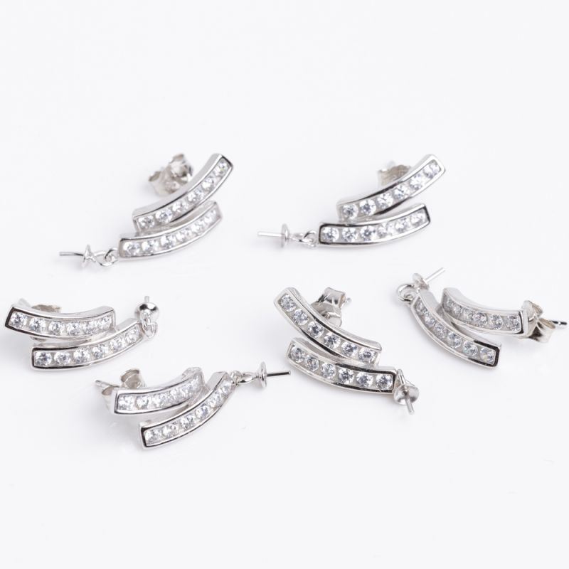 Black Friday - Reduceri [Tortite surub argint placat rodiu 2 tije curbate 7.7x19 mm zirconiu alb + fluturi - 1 per] Promotie
