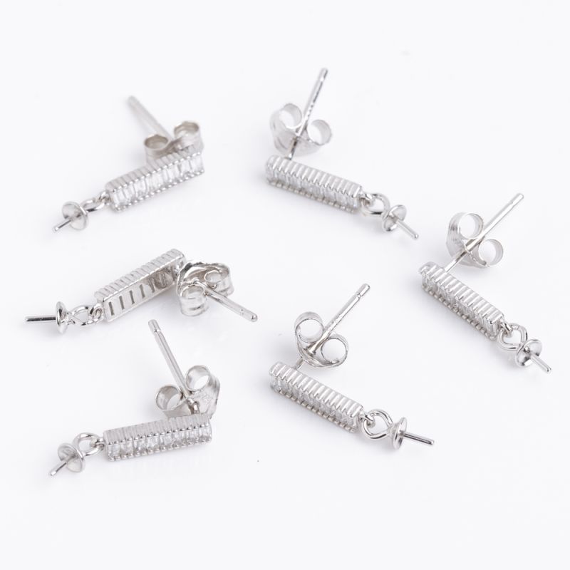 Black Friday - Reduceri [Tortite surub argint placat rodiu dreptunghi 3x10.7 mm zirconiu alb + fluturi - 1 per] Promotie