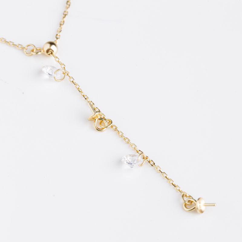 Black Friday - Reduceri [Baza colier argint placat aur 14K culisant charm rotund briliant zirconiu alb - 1 buc] Promotie