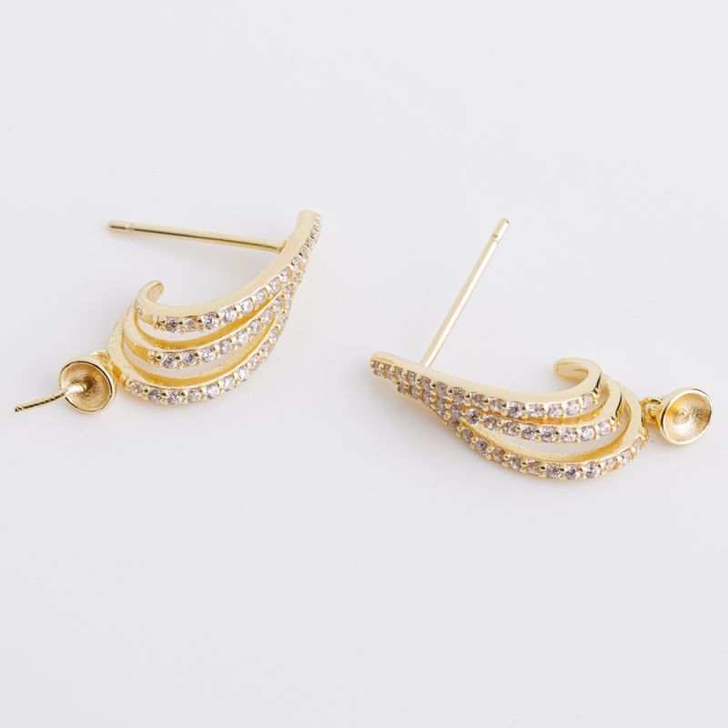 Black Friday - Reduceri [Tortite surub argint placat aur 14K picatura 3 randuri 6x19 mm zirconiu alb - 1 per] Promotie