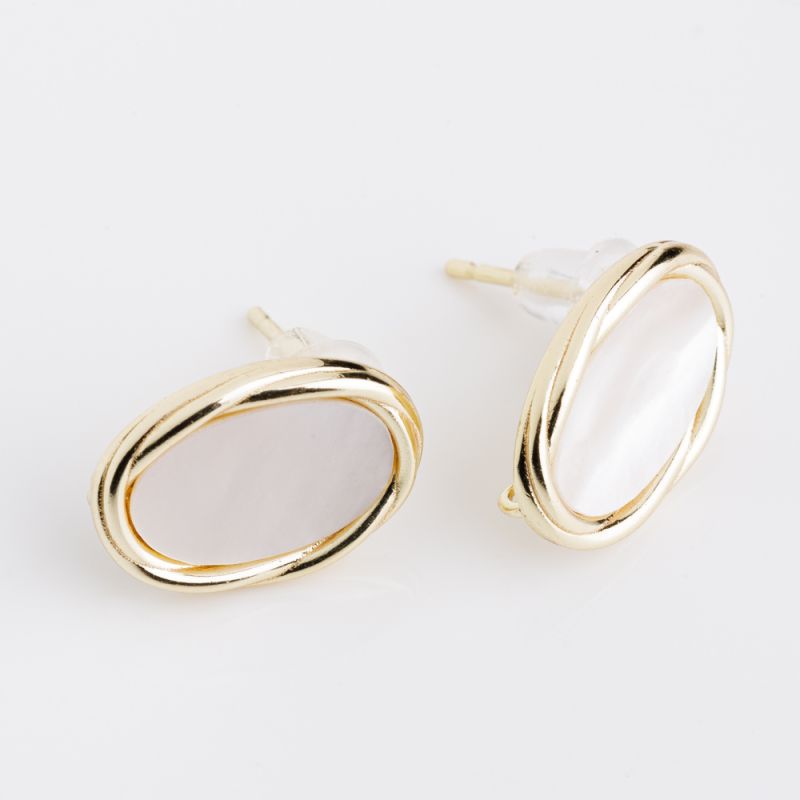Black Friday - Reduceri [Tortite surub argint placat aur 14K sidef alb oval inramat 10x14 mm - 1 per] Promotie