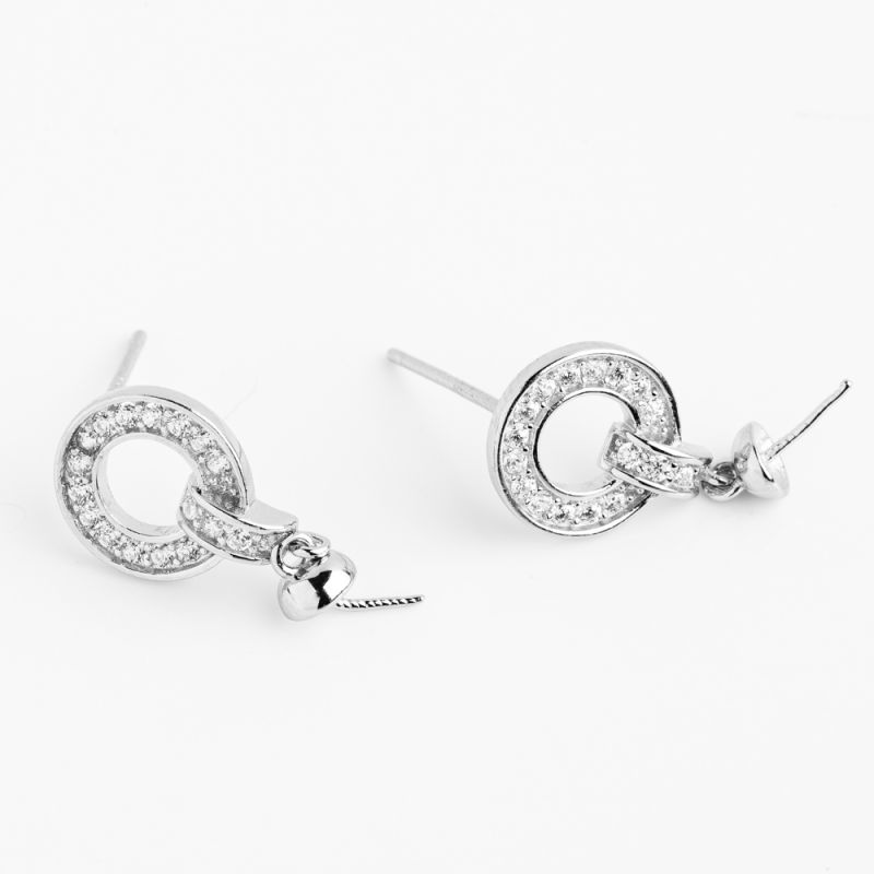 Black Friday - Reduceri [Tortite surub argint placat rodiu cerc contur si semicerc 9x13 mm zirconiu alb - 1 per] Promotie