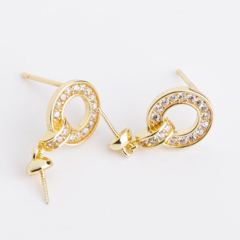 Black Friday - Reduceri [Tortite surub argint placat aur 14K cerc contur si semicerc 9x13 mm zirconiu alb - 1 per] Promotie
