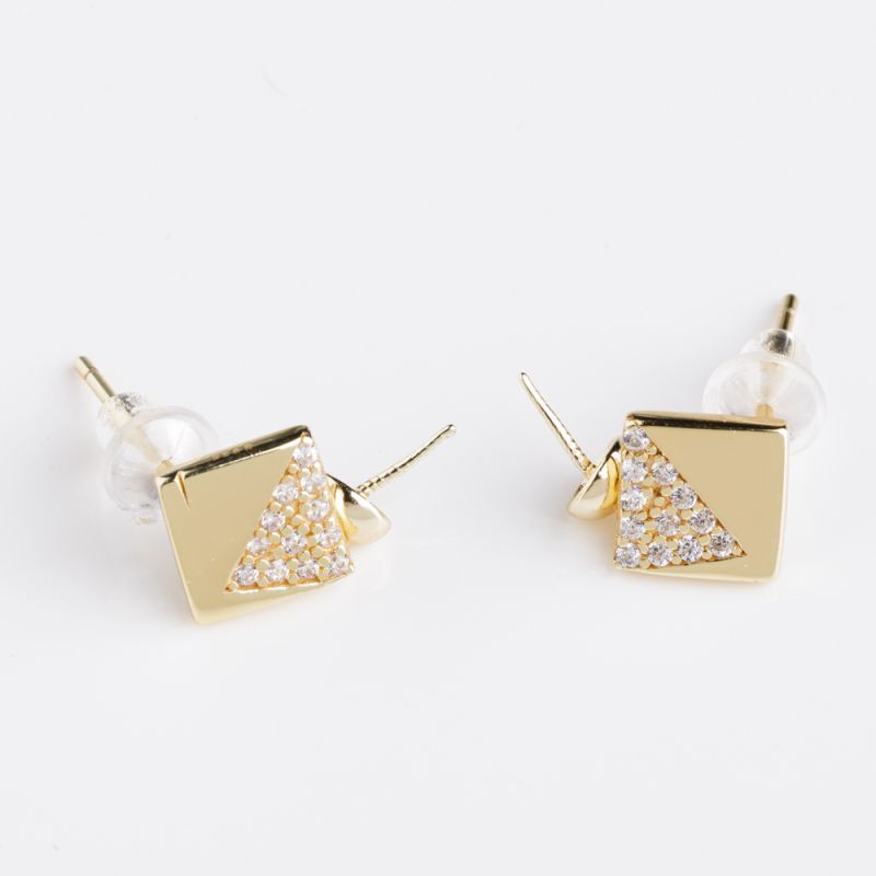 Black Friday - Reduceri [Tortite surub argint placat aur 14K romb semiplin 9.5 mm zirconiu alb - 1 per] Promotie