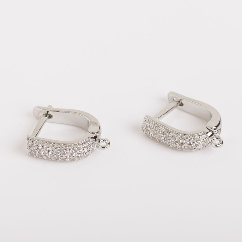 Accesorii - Tortite leverback cupru placat argintiu 4x15 mm zirconiu alb - 1 per
