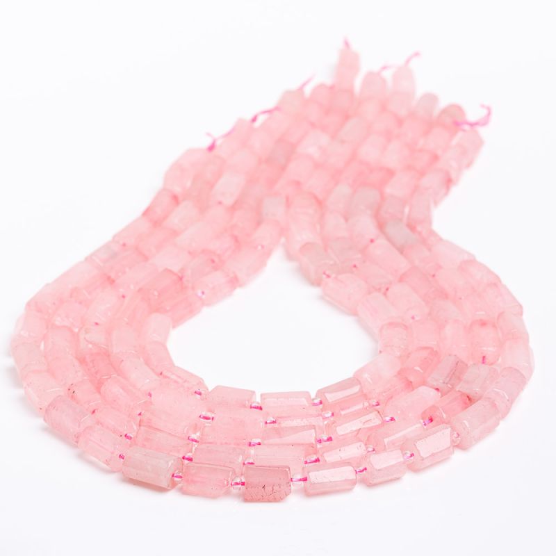 Pietre Semipretioase - Cuart roz tuburi neregulate cu fatete 7 mm