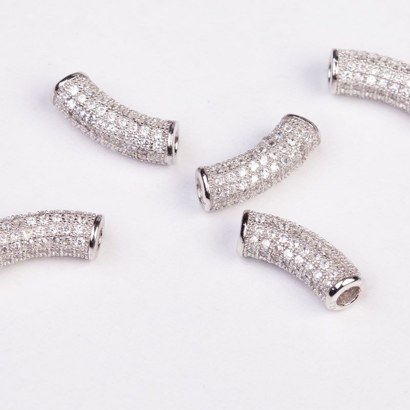 Tuburi argint arcuite zirconia 5x14 mm orificiu 2 mm - 1 buc - magazinuldepietre.ro