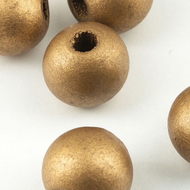 Lemn vopsit auriu sfere 16 mm orificiu 5 mm - 20 buc - magazinuldepietre.ro