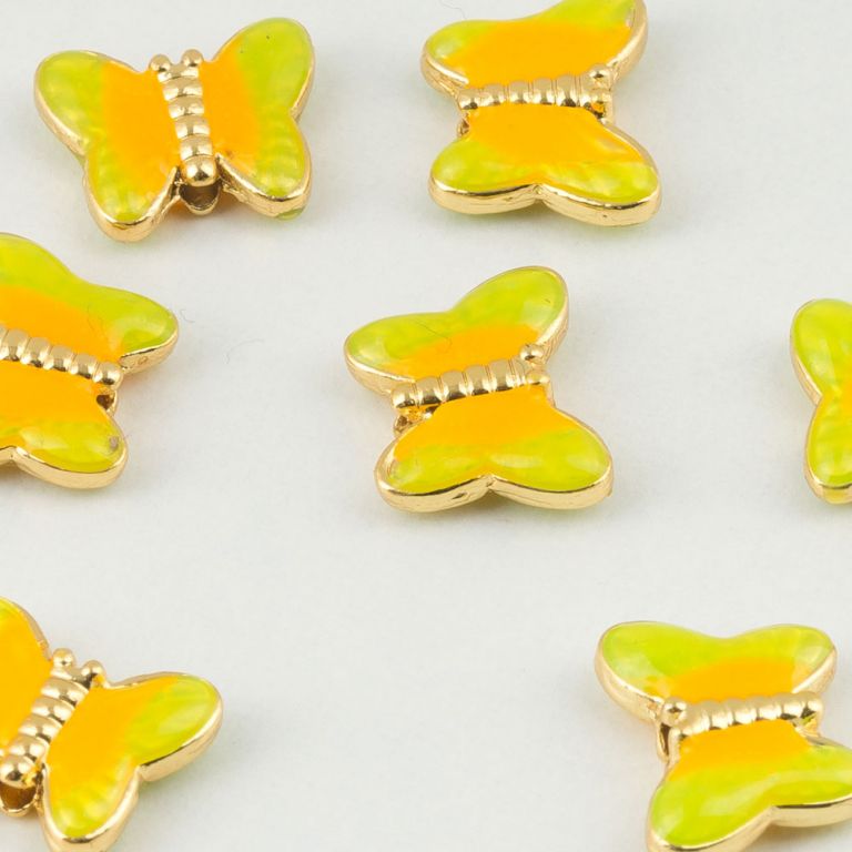 Distantier cupru placat auriu fluture email galben portocaliu 8x11 mm - 4 buc I Magazinuldepietre.ro - magazinuldepietre.ro